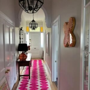 Pink Moroccan Runner Rug – Handmade Berber Wool Hallway Rug – Beni Ourain Style Boho Runner