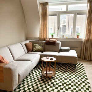 Green Moroccan Wool Rug – Handmade Berber Area Rug – Geometric Beni Ourain Style – Ivory & Green Rug - Image 3