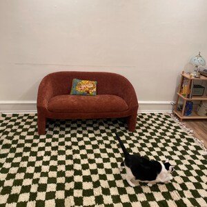 Green Moroccan Wool Rug – Handmade Berber Area Rug – Geometric Beni Ourain Style – Ivory & Green Rug - Image 6