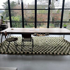 Green Moroccan Wool Rug – Handmade Berber Area Rug – Geometric Beni Ourain Style – Ivory & Green Rug - Image 7