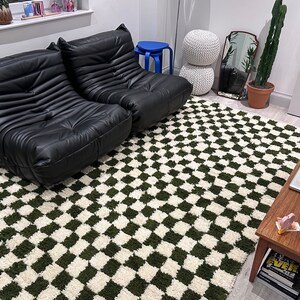 Green Moroccan Wool Rug – Handmade Berber Area Rug – Geometric Beni Ourain Style – Ivory & Green Rug - Image 8