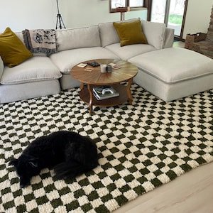 Green Moroccan Wool Rug – Handmade Berber Area Rug – Geometric Beni Ourain Style – Ivory & Green Rug - Image 14