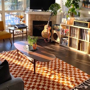 Orange Moroccan Wool Rug – Handmade Berber Area Rug – Checkerboard Beni Ourain Style – Ivory & Terracotta Rug - Image 4