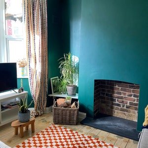 Orange Moroccan Wool Rug – Handmade Berber Area Rug – Checkerboard Beni Ourain Style – Ivory & Terracotta Rug - Image 6