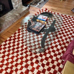 Orange Moroccan Wool Rug – Handmade Berber Area Rug – Checkerboard Beni Ourain Style – Ivory & Terracotta Rug - Image 10