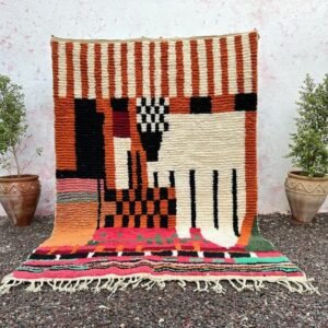 Colorful Moroccan Azilal Rug – Handmade Berber Wool Area Rug – Abstract Geometric Statement Rug
