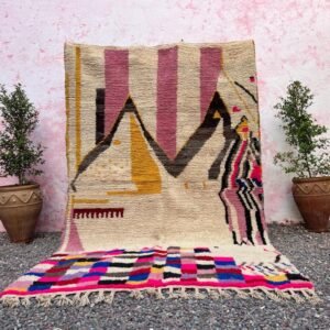 Colorful Moroccan Beni Ourain Rug – Handmade Berber Wool Area Rug – Abstract Geometric Art Rug