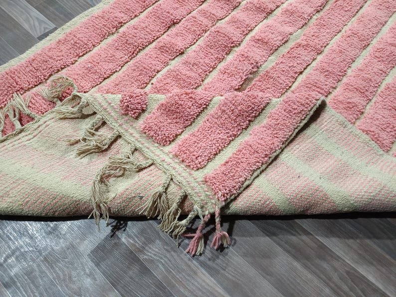 Pink Moroccan Wool Rug – Handmade Berber Area Rug – Minimalist Beni Ourain Style – Soft Blush Rug - Image 6