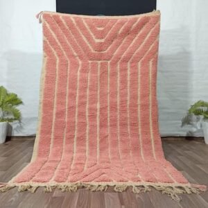 Pink Moroccan Wool Rug – Handmade Berber Area Rug – Minimalist Beni Ourain Style – Soft Blush Rug