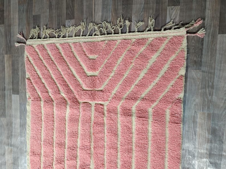 Pink Moroccan Wool Rug – Handmade Berber Area Rug – Minimalist Beni Ourain Style – Soft Blush Rug - Image 5