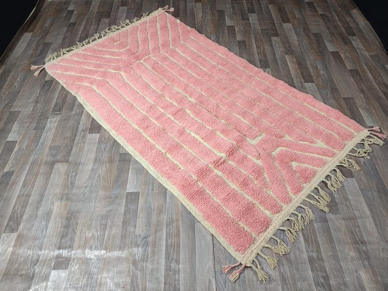 Pink Moroccan Wool Rug – Handmade Berber Area Rug – Minimalist Beni Ourain Style – Soft Blush Rug - Image 2