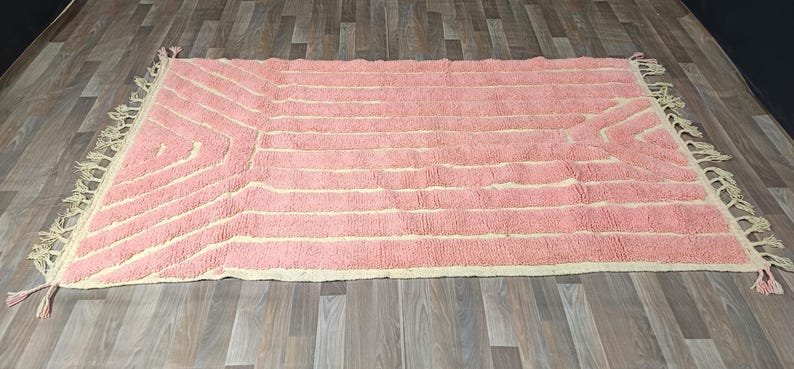 Pink Moroccan Wool Rug – Handmade Berber Area Rug – Minimalist Beni Ourain Style – Soft Blush Rug - Image 3