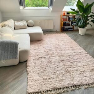 Neutral Moroccan Wool Rug – Handmade Berber Area Rug – Plush Beni Ourain Style – Soft Beige Rug