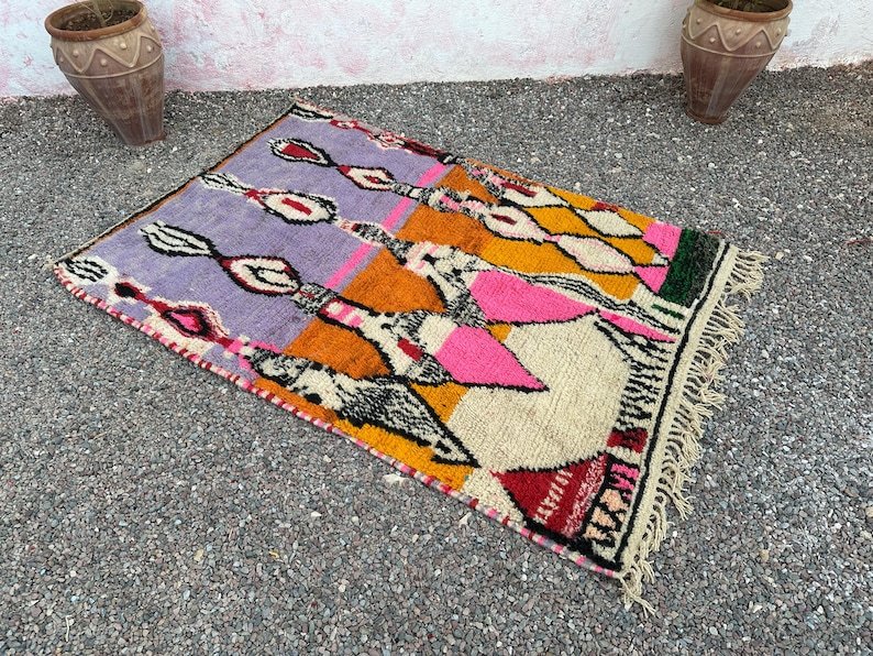Colorful Moroccan Azilal Rug – Handmade Berber Wool Area Rug – Tribal Symbolic Art Design - Image 5