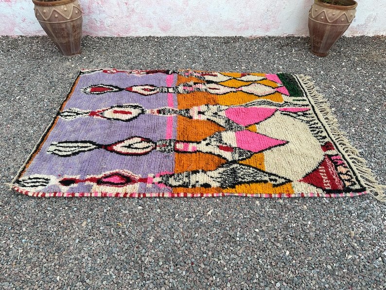 Colorful Moroccan Azilal Rug – Handmade Berber Wool Area Rug – Tribal Symbolic Art Design - Image 7