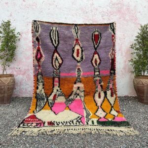 Colorful Moroccan Azilal Rug – Handmade Berber Wool Area Rug – Tribal Symbolic Art Design