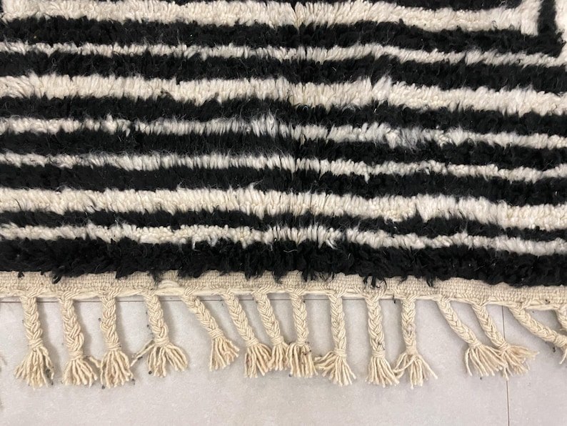 Black & Ivory Moroccan Wool Rug – Handmade Berber Area Rug – Geometric Beni Ourain Style – Modern Minimal Rug - Image 2