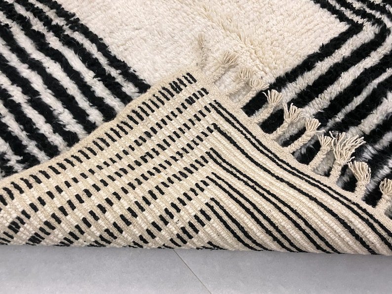 Black & Ivory Moroccan Wool Rug – Handmade Berber Area Rug – Geometric Beni Ourain Style – Modern Minimal Rug - Image 3
