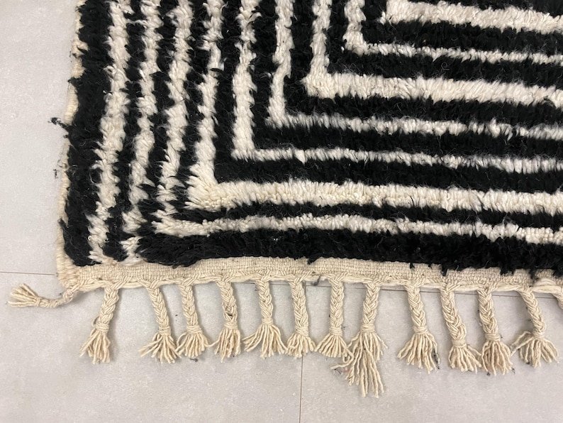 Black & Ivory Moroccan Wool Rug – Handmade Berber Area Rug – Geometric Beni Ourain Style – Modern Minimal Rug - Image 4