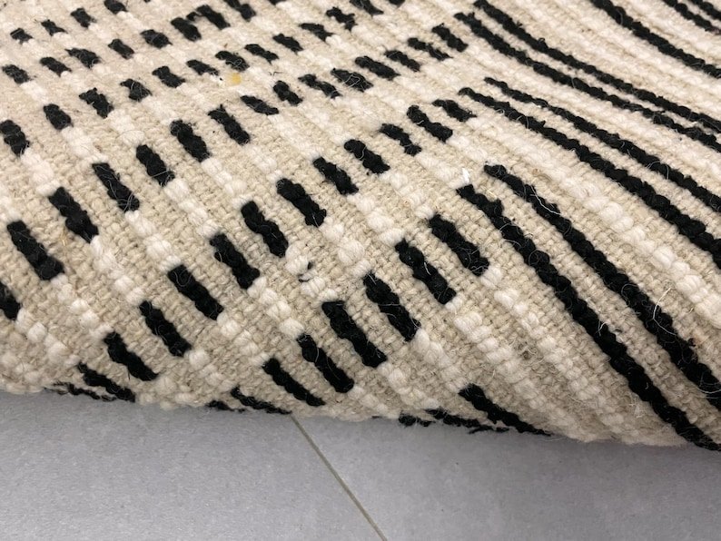 Black & Ivory Moroccan Wool Rug – Handmade Berber Area Rug – Geometric Beni Ourain Style – Modern Minimal Rug - Image 5