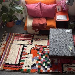 Vintage Moroccan Azilal Rug – Handmade Berber Wool Area Rug – Patchwork Tribal Art Design - Image 10