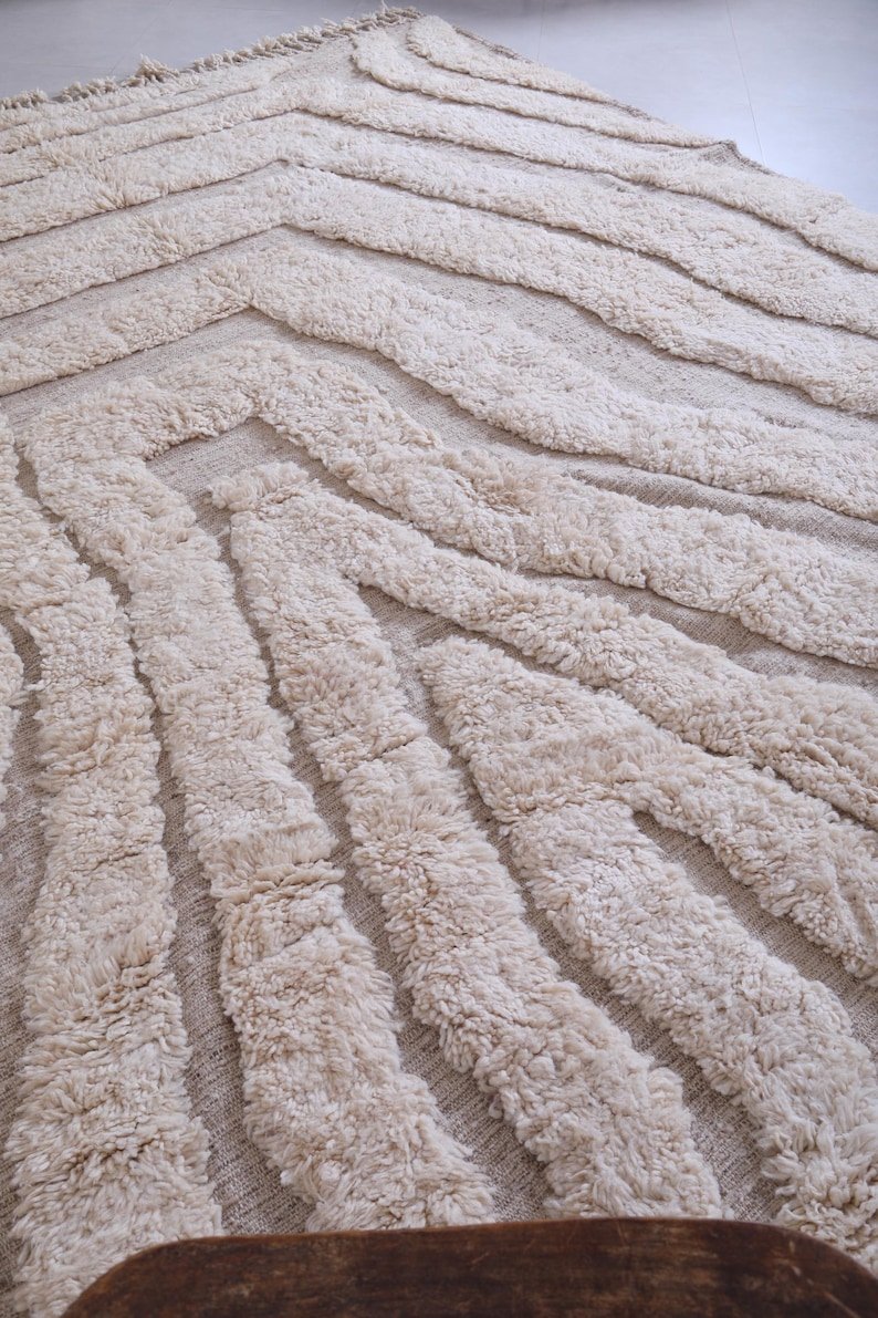 Minimalist Moroccan Wool Rug – Handmade Berber Area Rug – Ivory Geometric Beni Ourain Style - Image 5