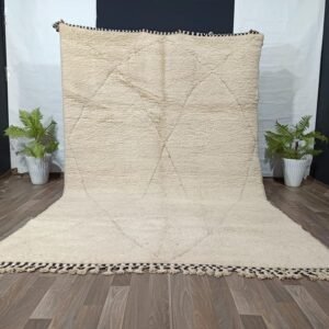Ivory Beni Ourain Moroccan Rug – Handmade Berber Wool Area Rug – Minimal Diamond Pattern