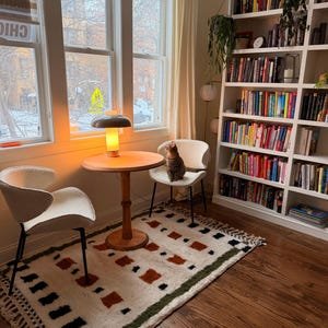 Geometric Moroccan Wool Rug – Handmade Berber Area Rug – Ivory, Brown & Black Modern Design - Image 2