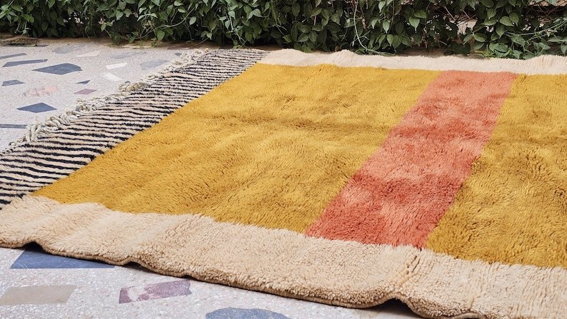 Earth Tone Moroccan Wool Rug – Handmade Berber Area Rug – Vintage Beni Ourain Style with Striped Borders - Image 2