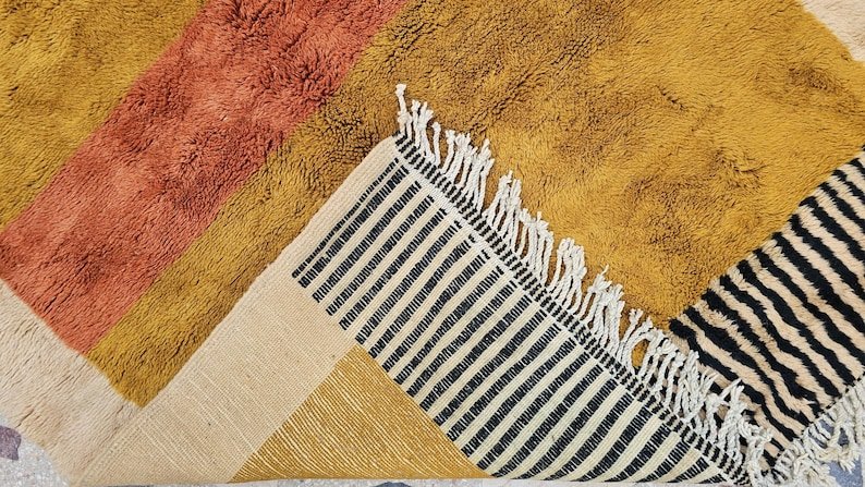 Earth Tone Moroccan Wool Rug – Handmade Berber Area Rug – Vintage Beni Ourain Style with Striped Borders - Image 4