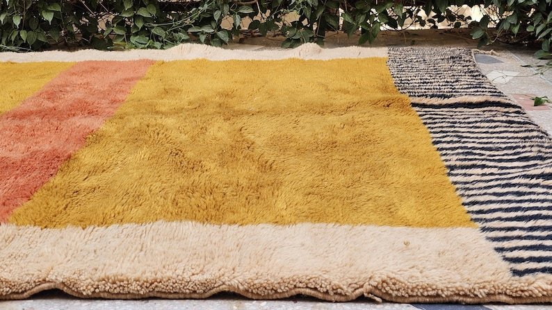 Earth Tone Moroccan Wool Rug – Handmade Berber Area Rug – Vintage Beni Ourain Style with Striped Borders - Image 7