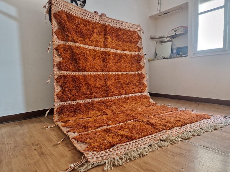 Terracotta Moroccan Wool Rug – Handmade Berber Shag Area Rug – Thick Plush Vintage Style Rug