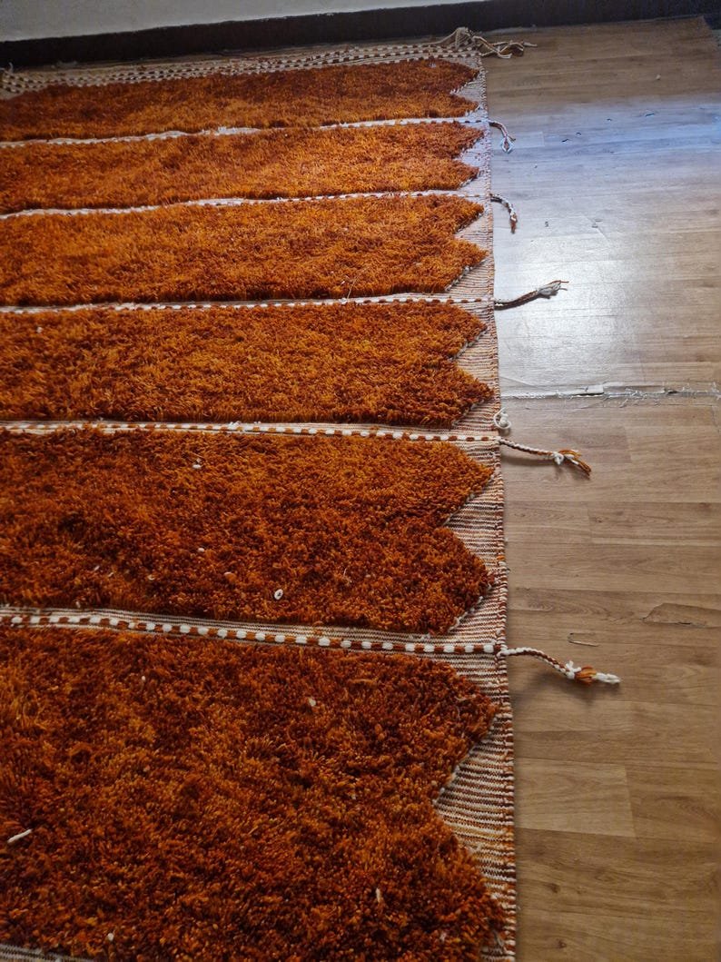 Terracotta Moroccan Wool Rug – Handmade Berber Shag Area Rug – Thick Plush Vintage Style Rug - Image 3