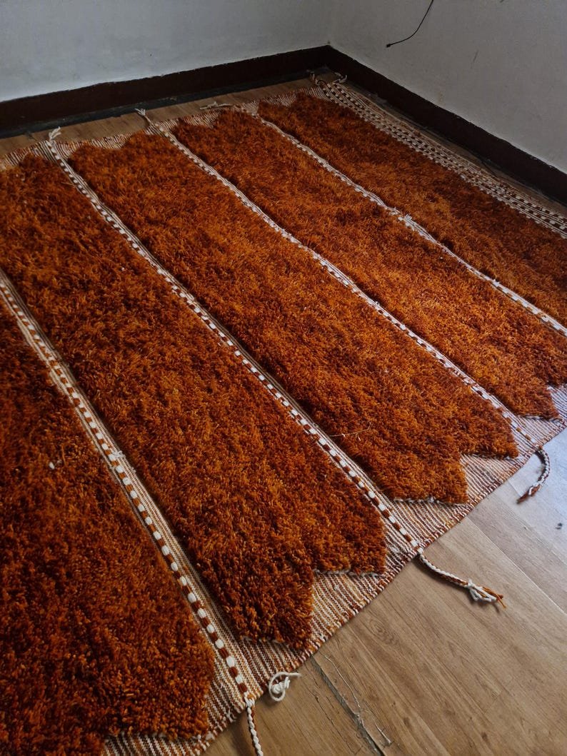 Terracotta Moroccan Wool Rug – Handmade Berber Shag Area Rug – Thick Plush Vintage Style Rug - Image 4