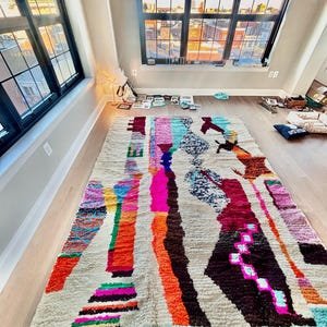 Colorful Moroccan Azilal Rug – Handmade Berber Wool Area Rug – Abstract Modern Art Design