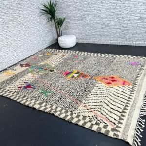 Patchwork Moroccan Azilal Rug – Handmade Berber Wool Area Rug – Abstract Geometric Boho Design