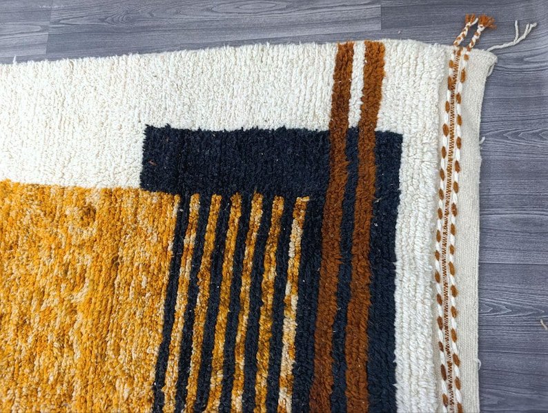 Abstract Moroccan Wool Rug – Handmade Berber Area Rug – Modern Beni Ourain Style – Earth Tone Wool Rug - Image 3