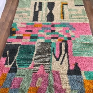 Color Block Moroccan Berber Rug – Handmade Wool Area Rug – Modern Abstract Azilal Design