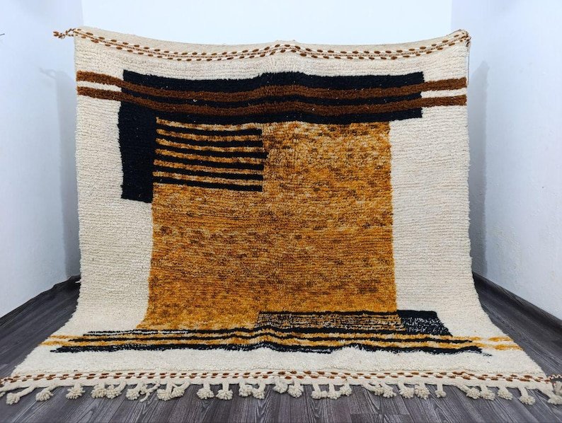 Abstract Moroccan Wool Rug – Handmade Berber Area Rug – Modern Beni Ourain Style – Earth Tone Wool Rug