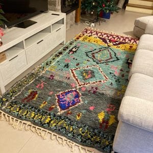 Pastel Moroccan Azilal Rug – Handmade Berber Wool Area Rug – Soft Geometric Tribal Design