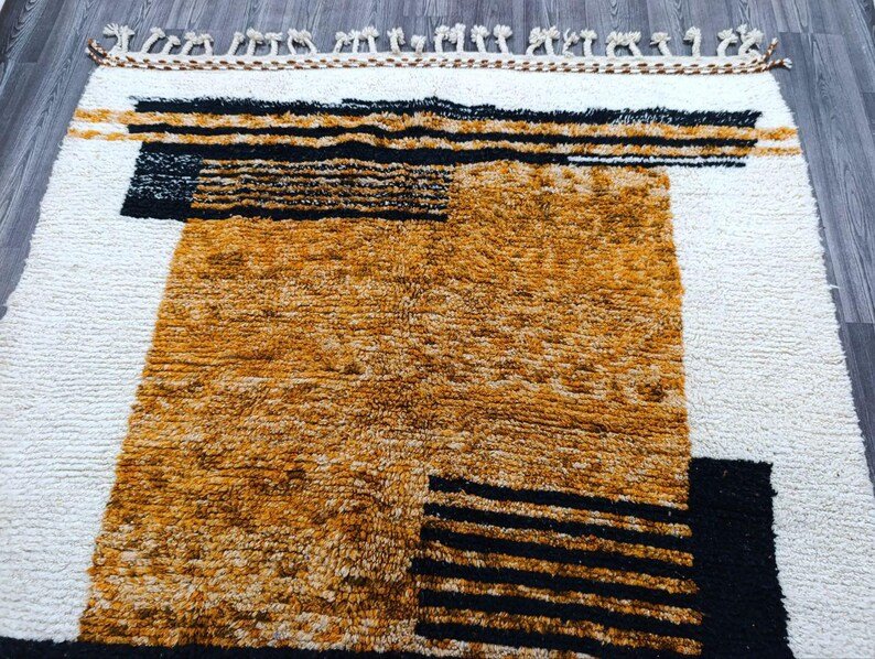 Abstract Moroccan Wool Rug – Handmade Berber Area Rug – Modern Beni Ourain Style – Earth Tone Wool Rug - Image 5