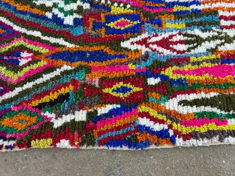 Vibrant Moroccan Azilal Rug – Handmade Berber Wool Area Rug – Colorful Geometric Patchwork Design - Image 3