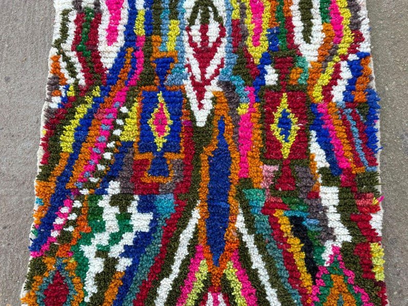Vibrant Moroccan Azilal Rug – Handmade Berber Wool Area Rug – Colorful Geometric Patchwork Design - Image 5