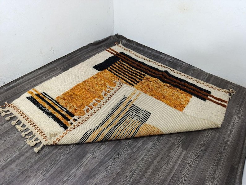 Abstract Moroccan Wool Rug – Handmade Berber Area Rug – Modern Beni Ourain Style – Earth Tone Wool Rug - Image 8