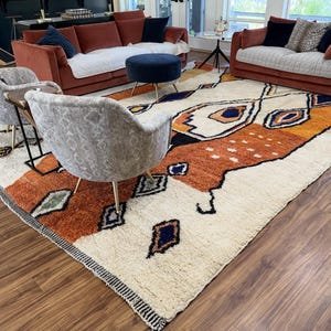 Colorful Moroccan Wool Rug – Handmade Beni Ourain Berber Area Rug – Abstract Geometric Rug – Modern Boho Decor