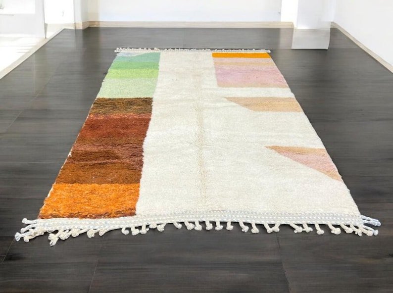 Abstract Moroccan Berber Rug – Handmade Wool Area Rug with Soft Pastel Color Blocks, Modern Boho Decor - Image 4