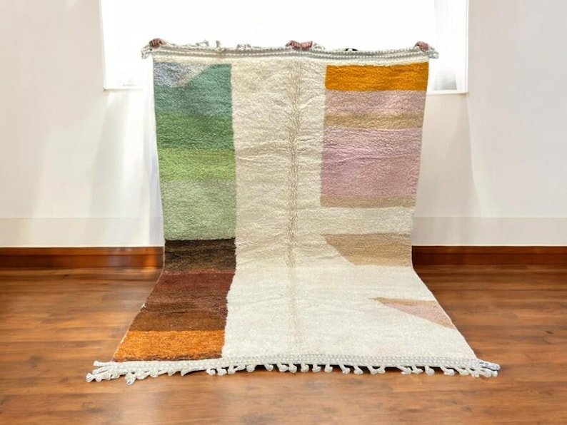 Abstract Moroccan Berber Rug – Handmade Wool Area Rug with Soft Pastel Color Blocks, Modern Boho Decor