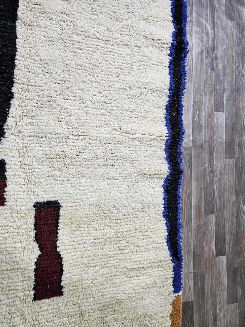 Modern Abstract Moroccan Berber Rug – Handmade Wool Area Rug with Bold Geometric Shapes in Neutral & Earth Tones - Image 2