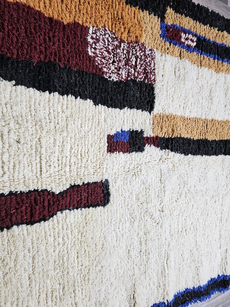 Modern Abstract Moroccan Berber Rug – Handmade Wool Area Rug with Bold Geometric Shapes in Neutral & Earth Tones - Image 3