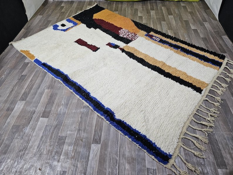 Modern Abstract Moroccan Berber Rug – Handmade Wool Area Rug with Bold Geometric Shapes in Neutral & Earth Tones - Image 6